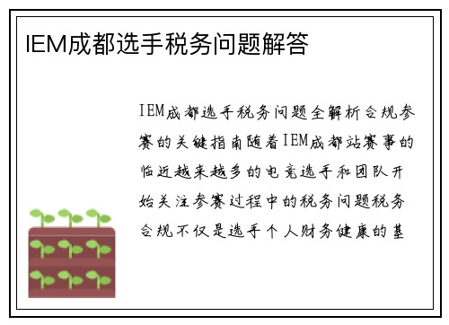 IEM成都选手税务问题解答